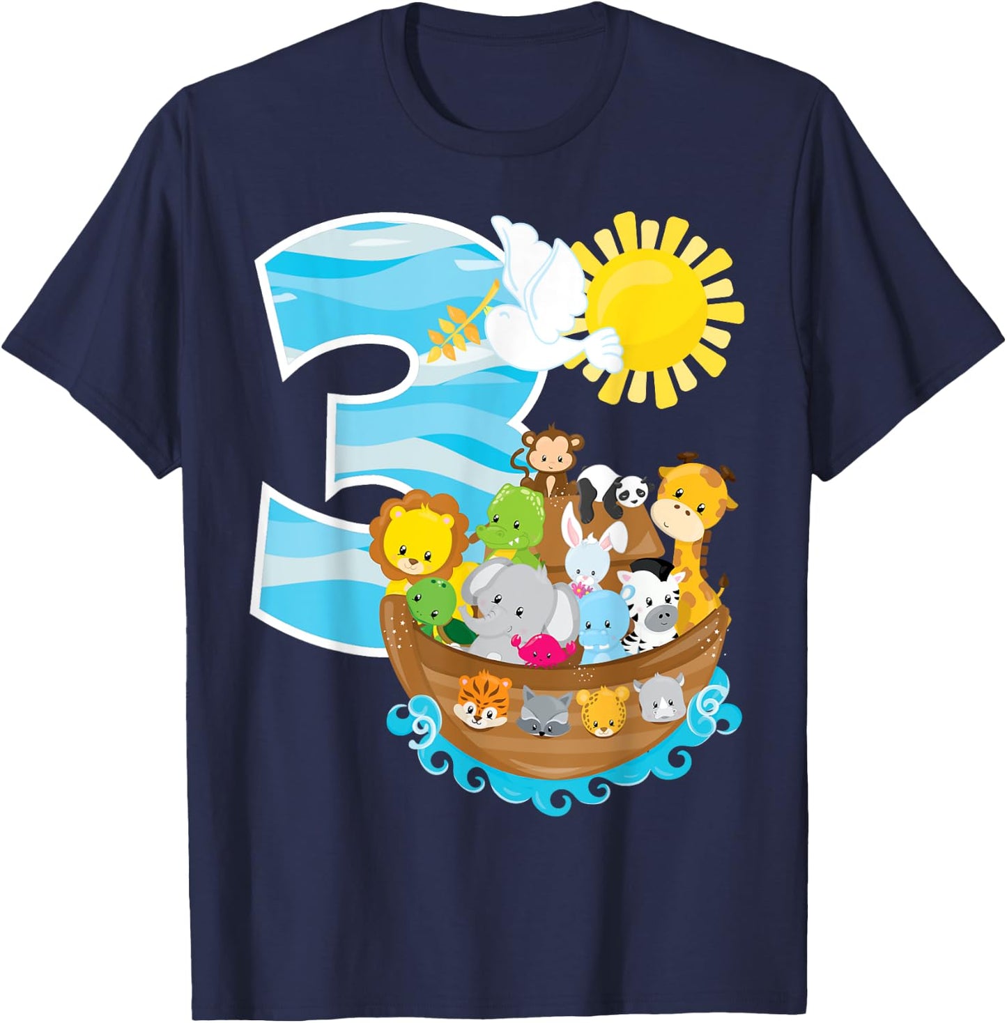 Noah's Ark Birthday Party 3rd Birthday 3 Year Old Toddler T-Shirt - T-Shirt | Navy