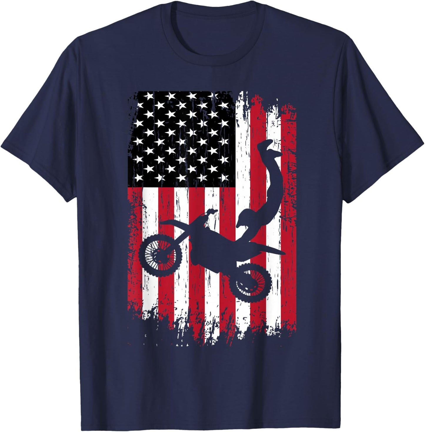 Supercross Freestyle Motocross American Flag Motorcycle T-Shirt - T-Shirt | Navy