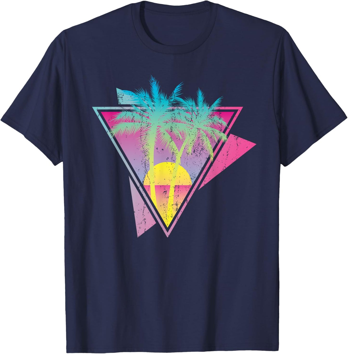 Retro 80s Art Tropical Sunset Palm Trees 90s Vaporwave T-Shirt - T-Shirt | Navy
