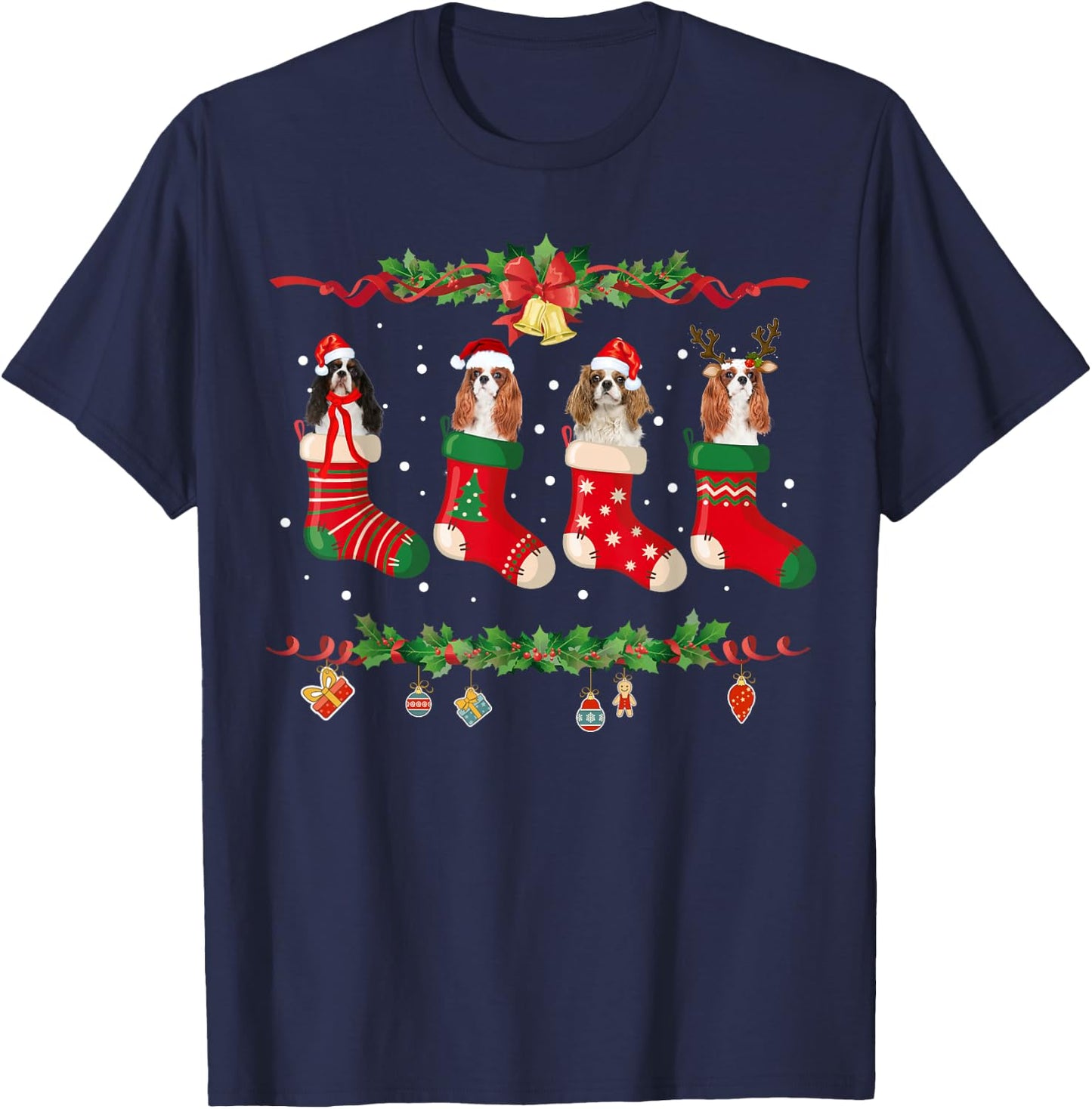 Cavalier King Charles Spaniel Christmas Stocking Xmas T-Shirt - T-Shirt | Navy