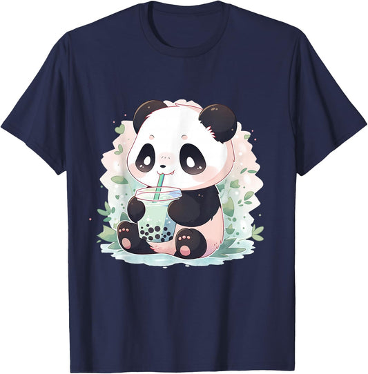 Kawaii Panda Drinking Bubble Tea Boba Lover T-Shirt - T-Shirt | Navy