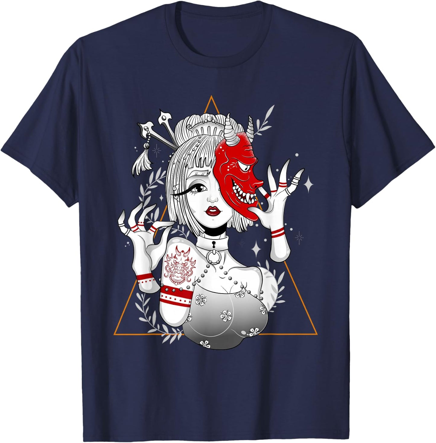Japanese Demon Culture Samurai Geisha Girl Hannya Gift T-Shirt - T-Shirt | Navy