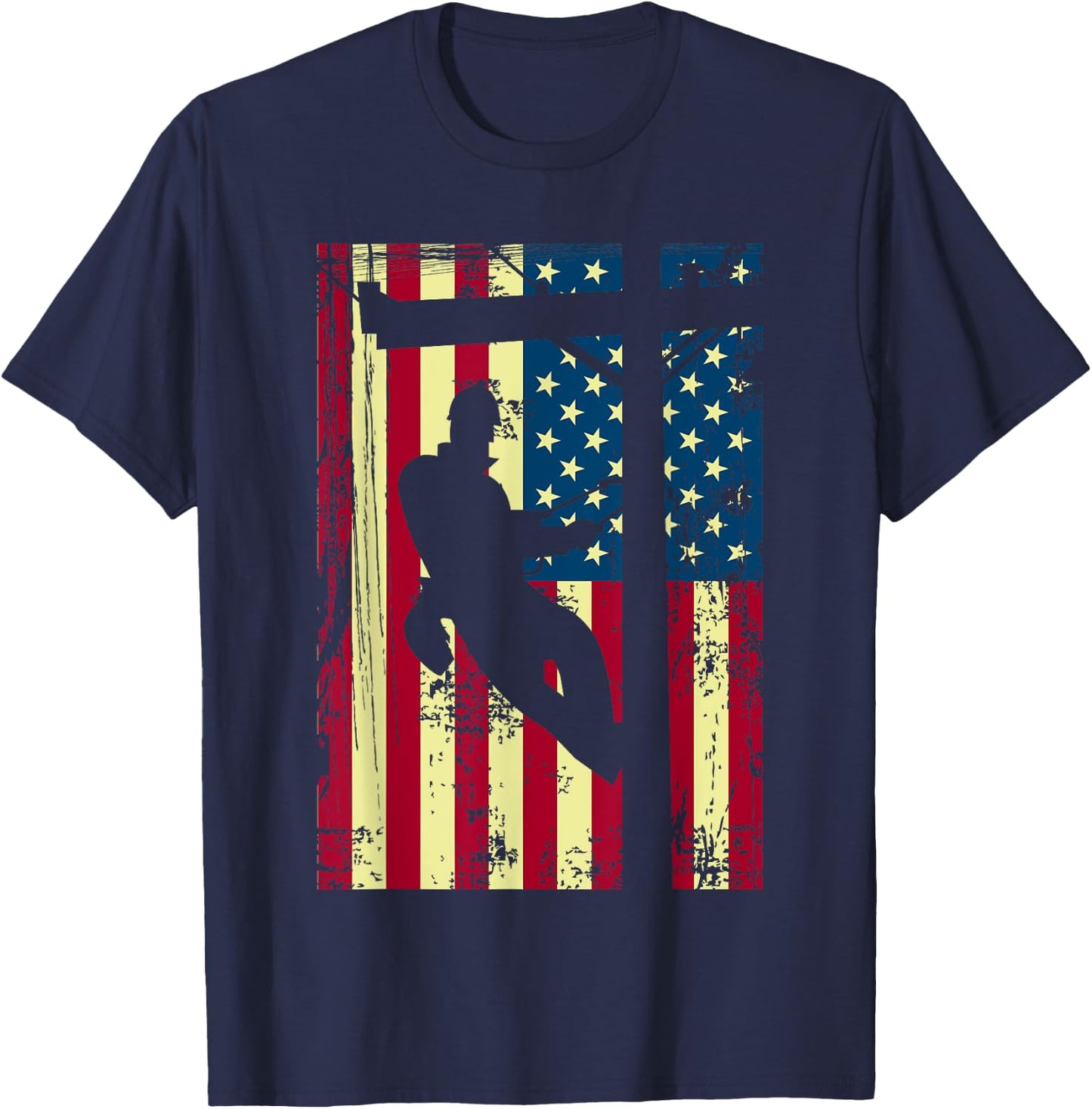 Lineman American Flag | Electric Cable Lineman Gift T-Shirt - T-Shirt | Navy