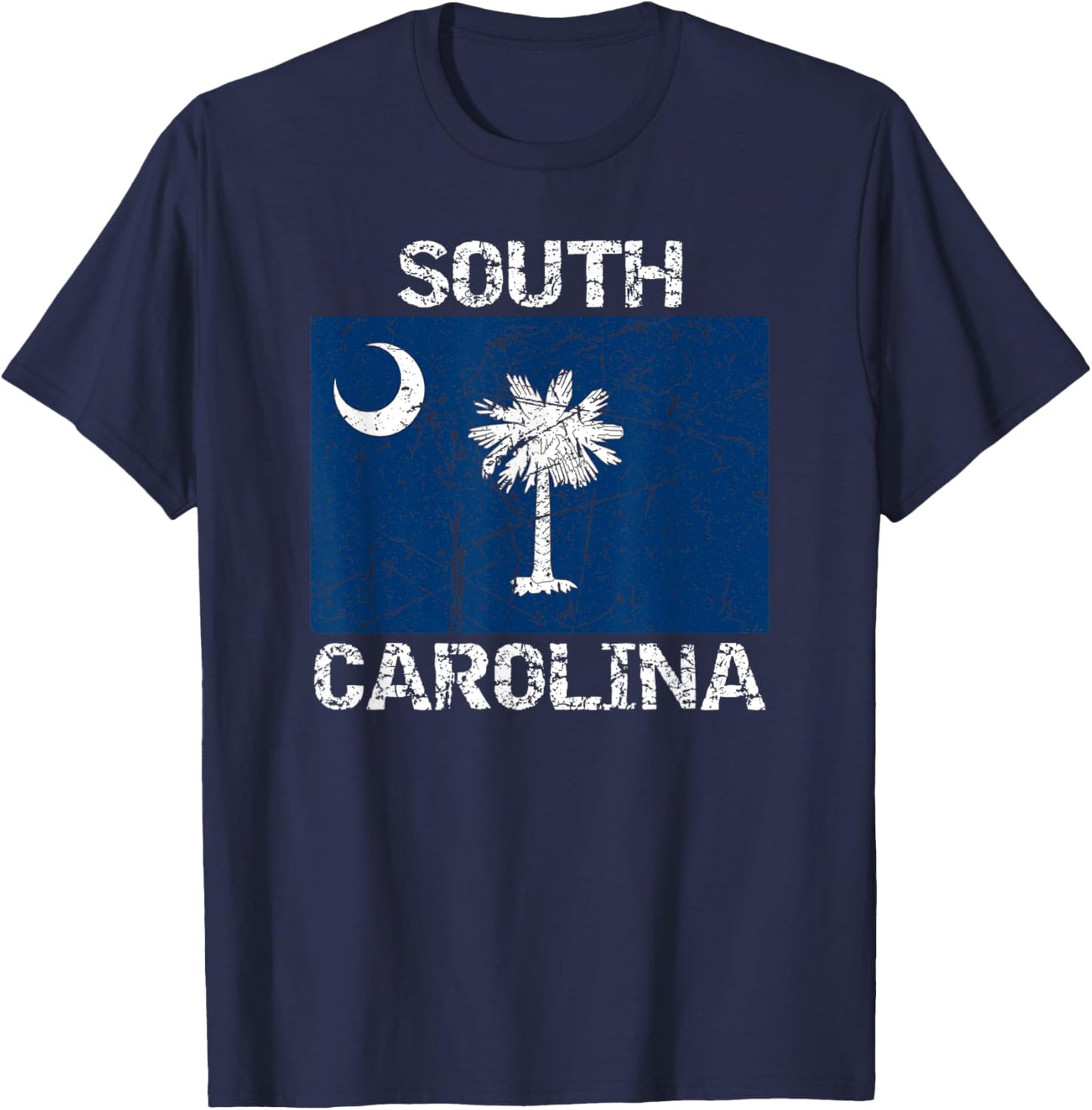 South Carolina Flag Distressed Palmetto Tree Crescent Moon T-Shirt - T-Shirt | Navy