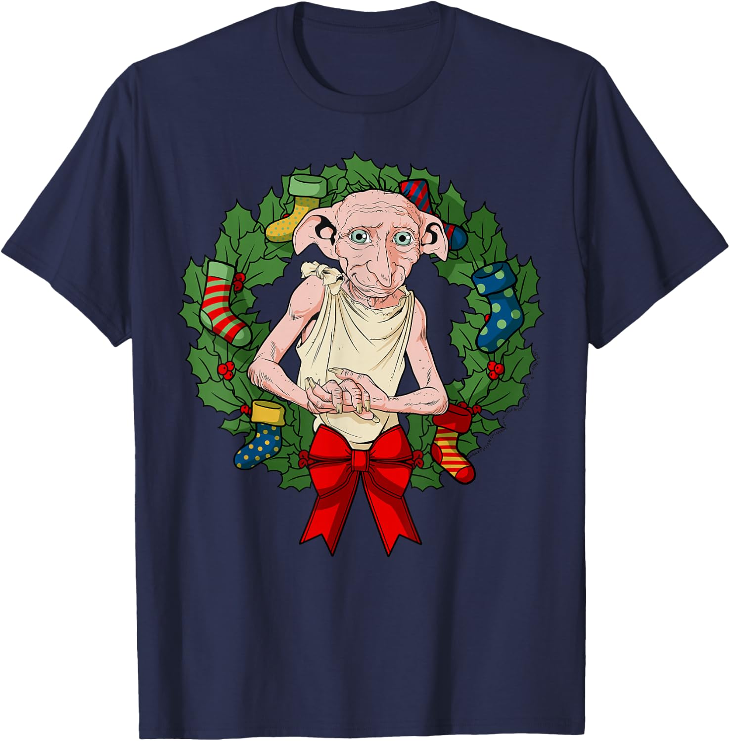 Harry Potter Christmas Dobby Wreath T-Shirt - T-Shirt | Navy