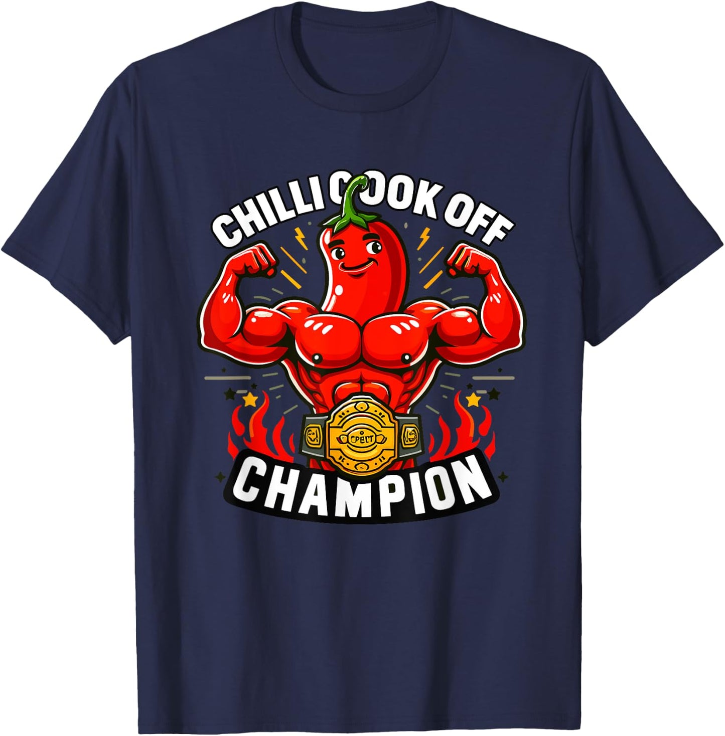 Funny Chili Cook Off Champion Chef Peppers Spicy Food T-Shirt - T-Shirt | Navy