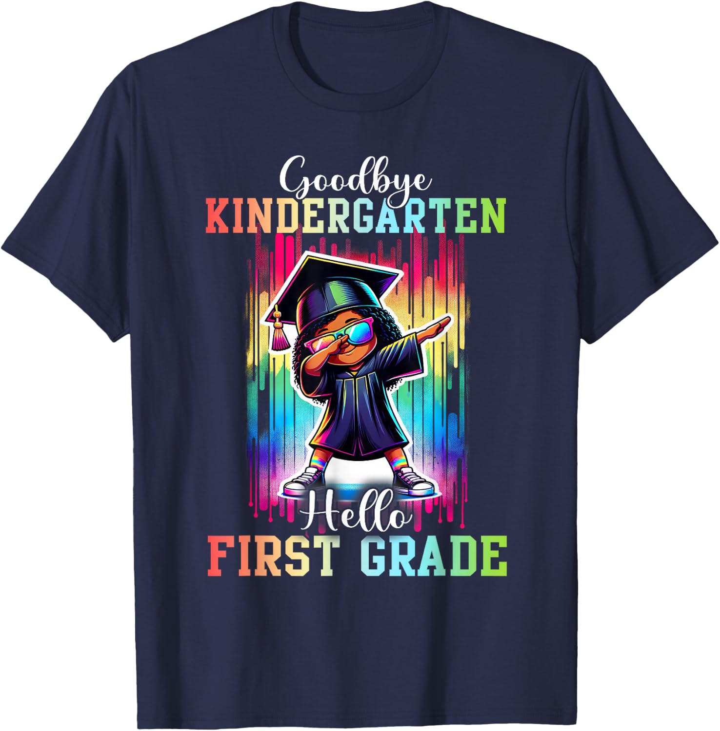 Goodbye Kindergarten Hello 1st Grade Dabbing Girl Black T-Shirt - T-Shirt | Navy