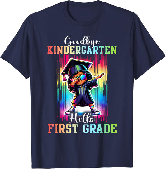 Goodbye Kindergarten Hello 1st Grade Dabbing Girl Black T-Shirt - T-Shirt | Navy