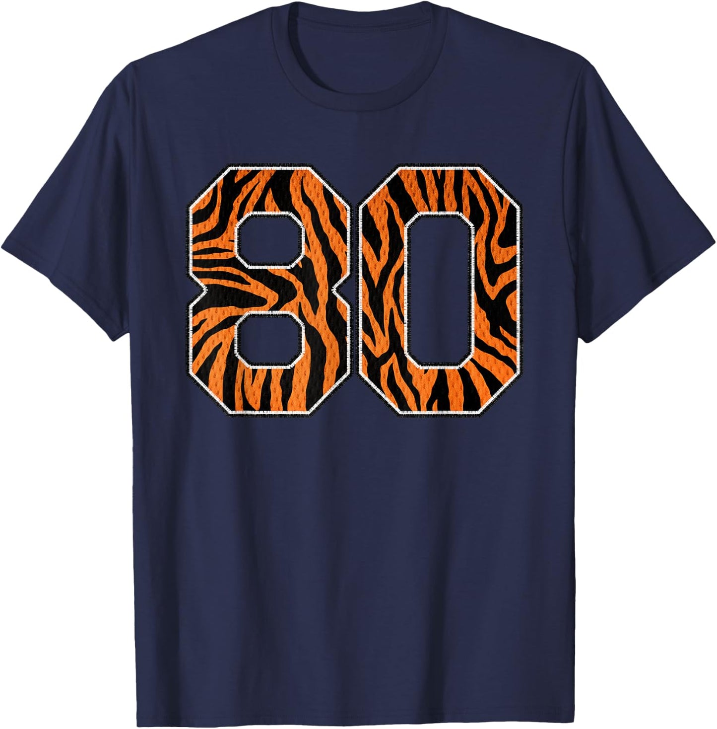 Number 80 in Orange Tiger Print Fanwear Sports Jersey Player T-Shirt - T-Shirt | Navy
