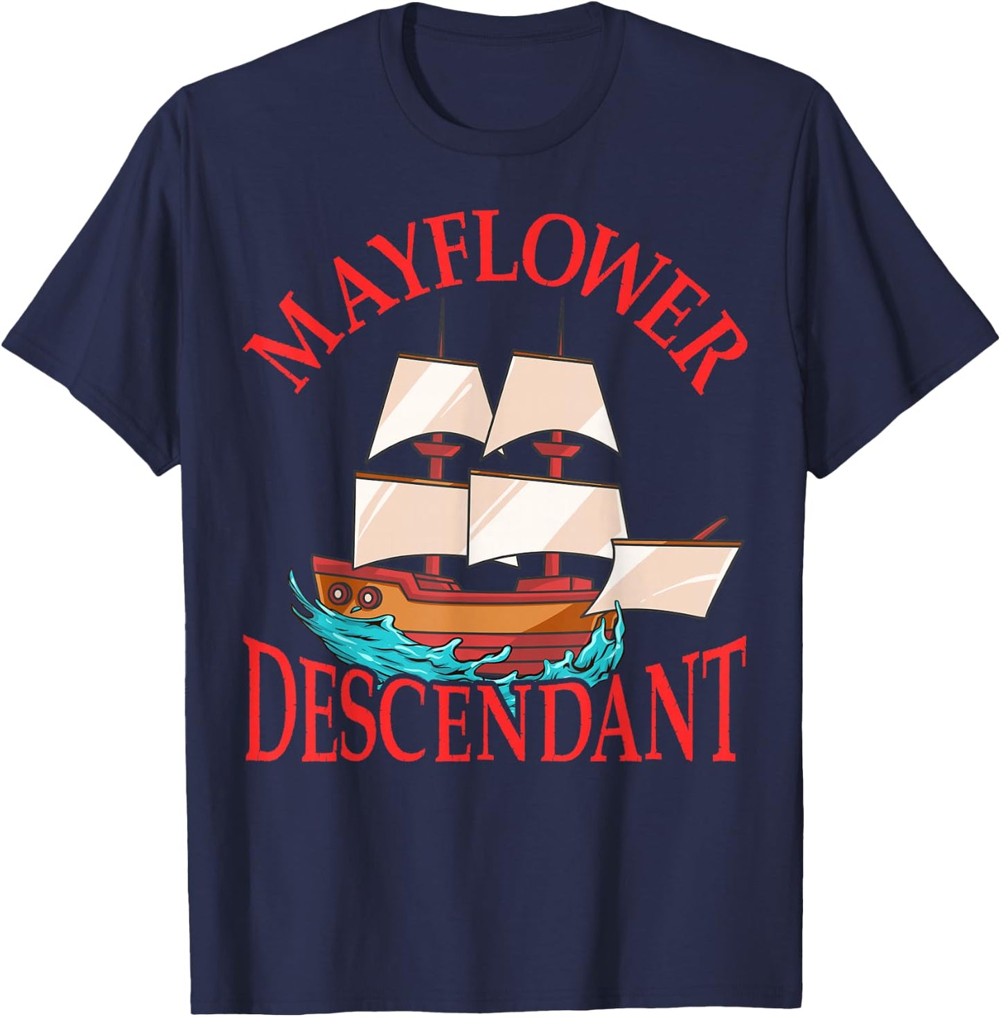 Kids Mayflower Descendant Ship History Gift Pilgrim Fathers T-Shirt - T-Shirt | Navy