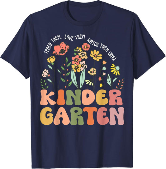 Teach Them Love Them Watch Them Grow Kindergarten Teacher Women T-Shirt - T-Shirt | Navy