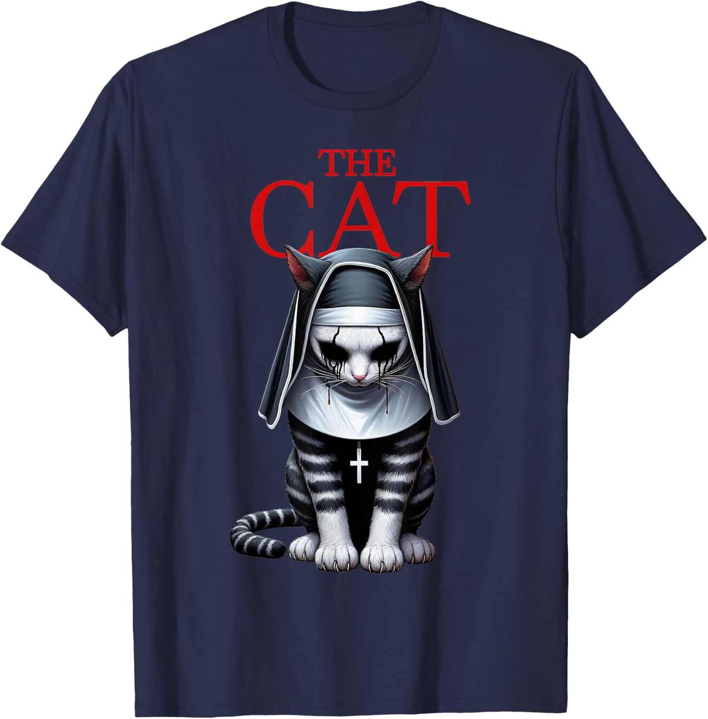 The Cat Horror Cat Halloween Scary Funny T-Shirt - T-Shirt | Navy