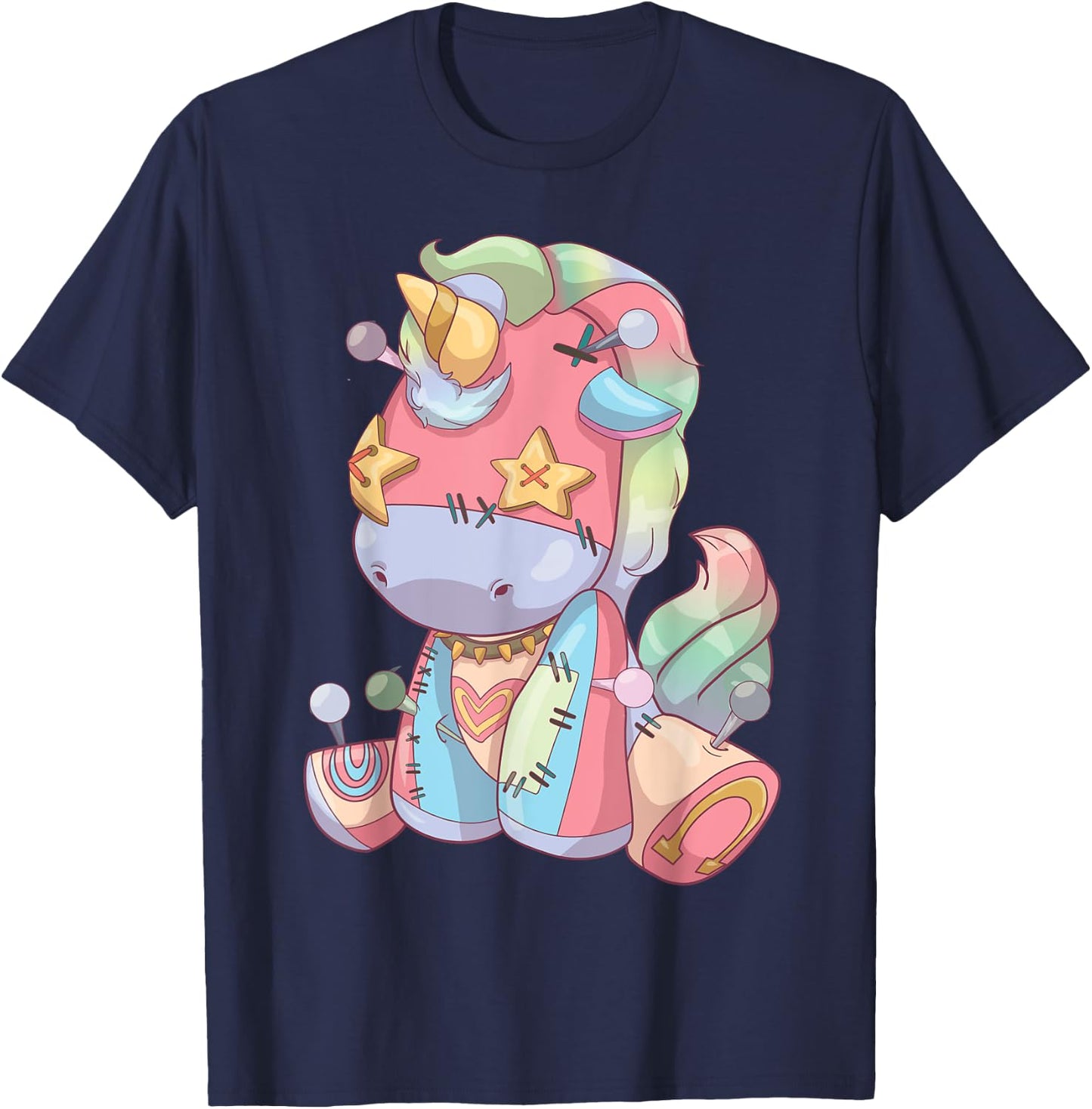 Pastel Goth Anime Kawaii Unicorn, Creepy Cute Voodoo Doll T-Shirt - T-Shirt | Navy