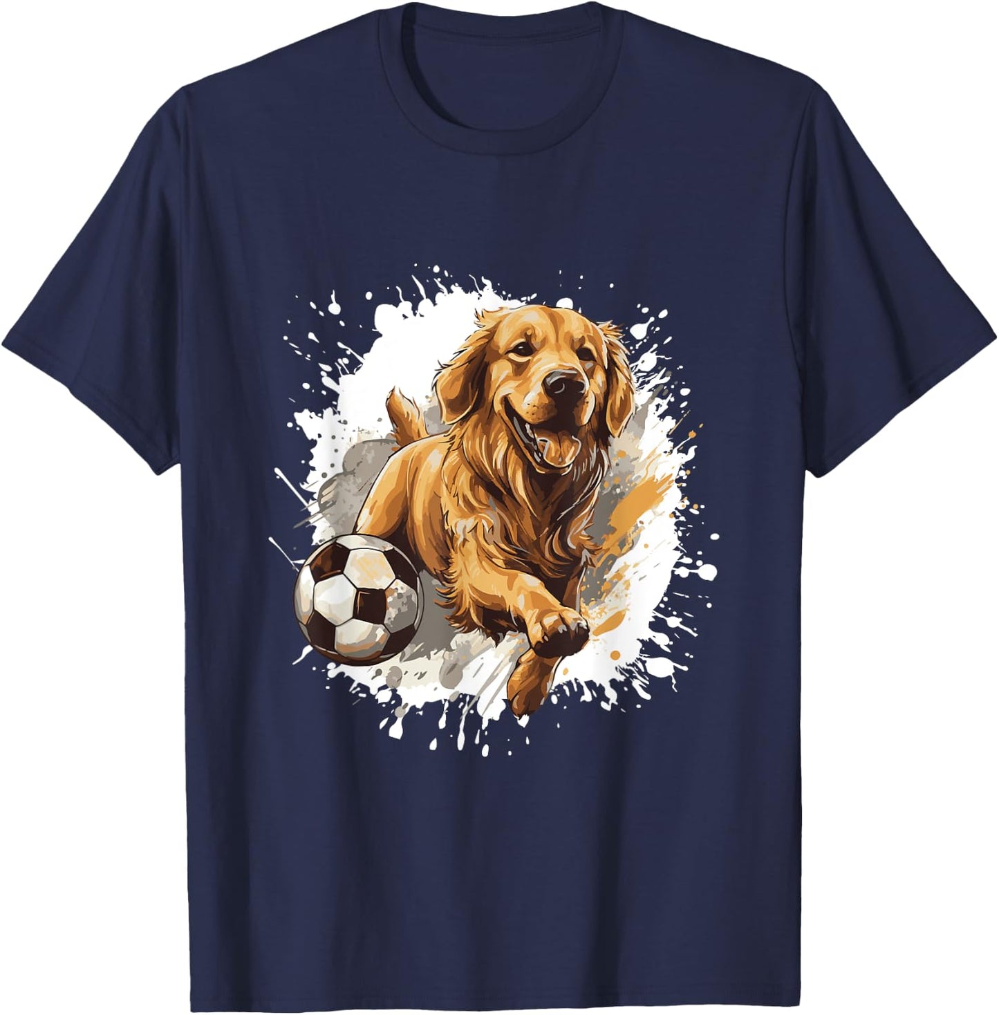 Golden Retriever Dog Playing Soccer Sports Team Animal T-Shirt - T-Shirt | Navy