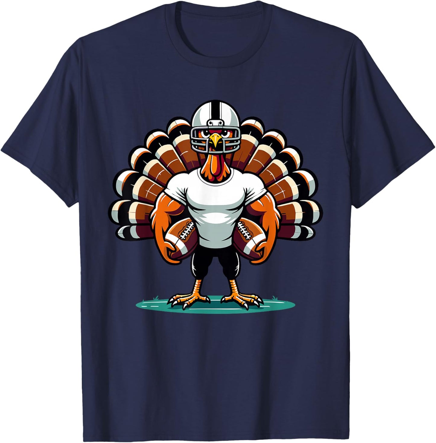 Turkey Day Football Player Men Boys Kids Fall Thanksgiving T-Shirt - T-Shirt | Navy