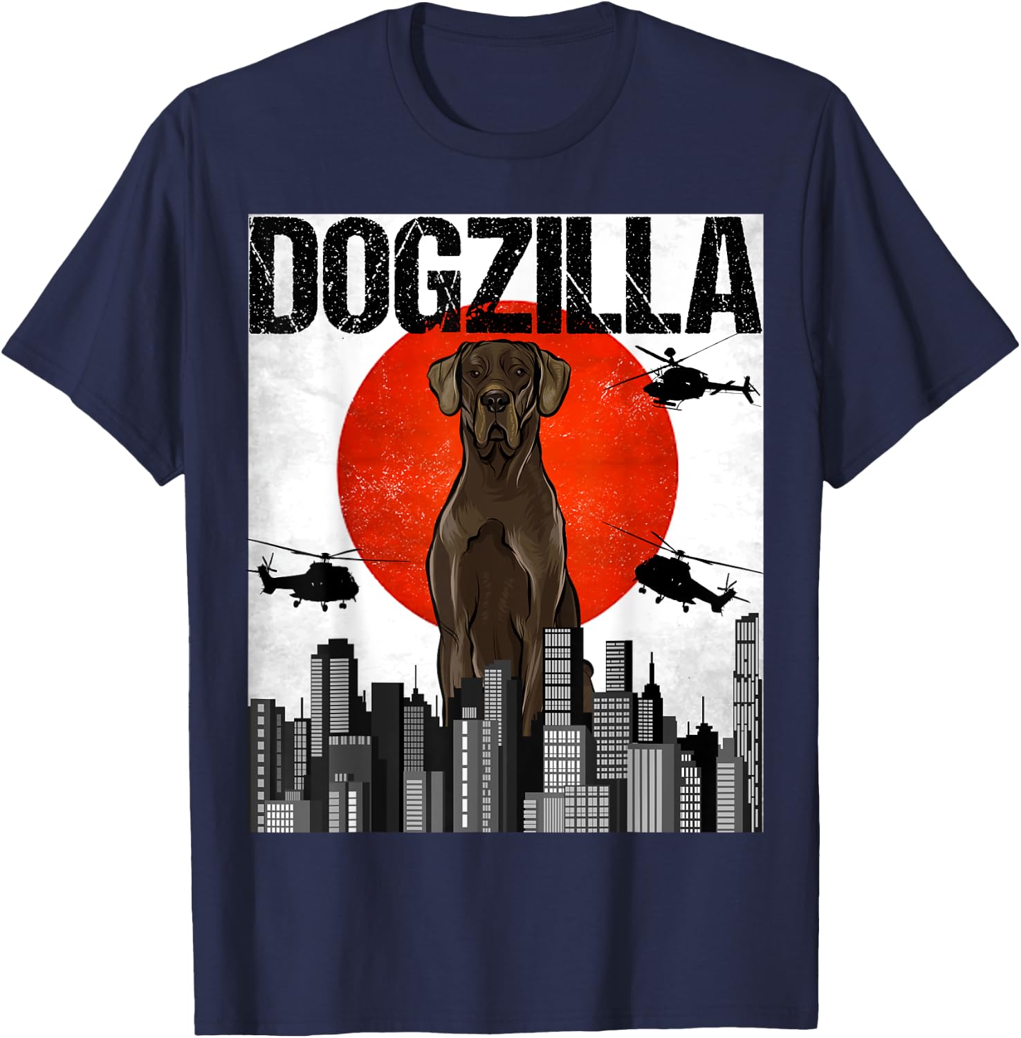 Funny Vintage Japanese Dogzilla Black Great Dane T-Shirt - T-Shirt | Navy