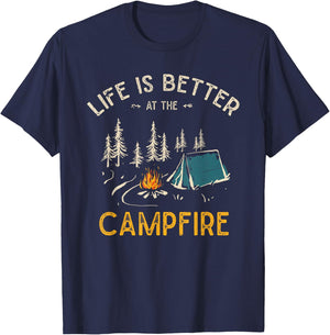 Das Leben ist besser am Lagerfeuer Funny Camper Camping T-Shirt - T-Shirt | Navy