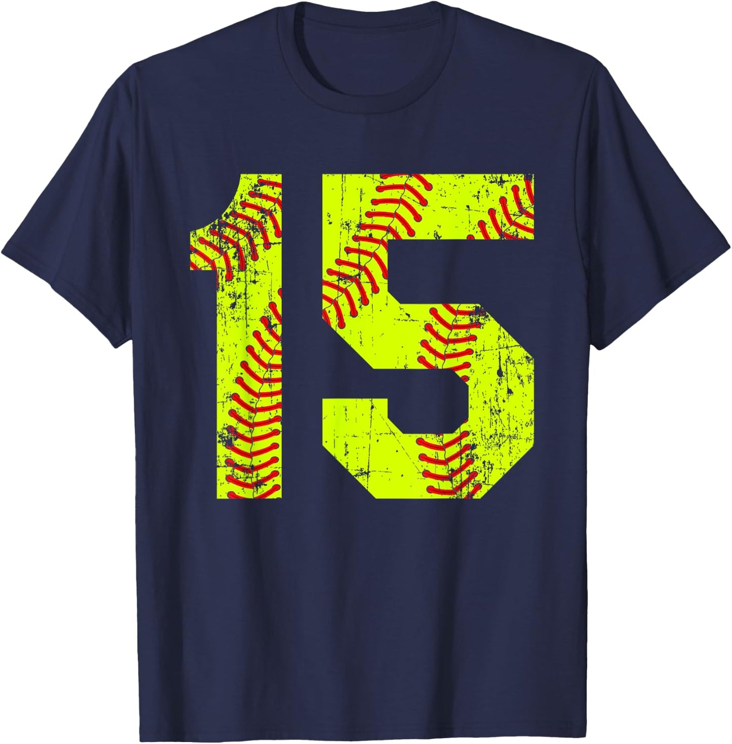 Vintage Softball 15 Jersey Number T-Shirt - T-Shirt | Navy