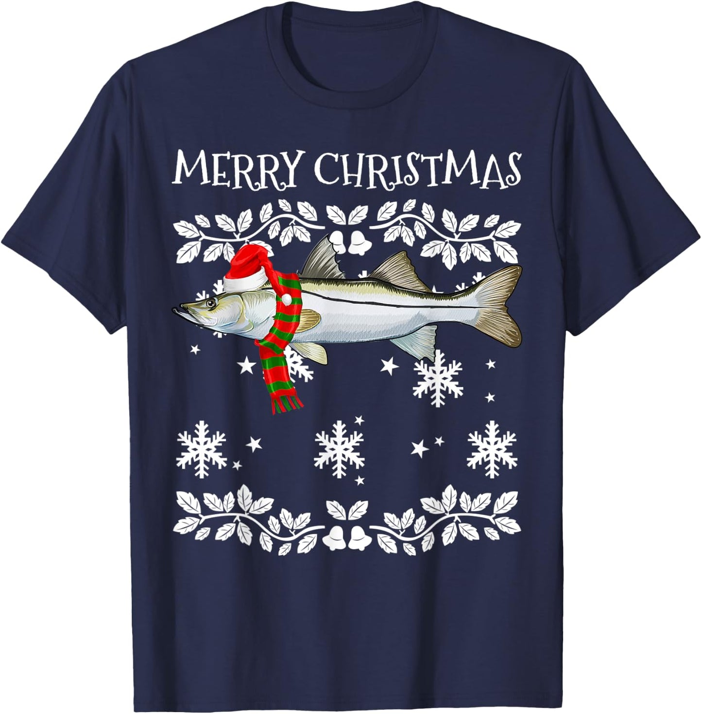 Fish Merry Christmas Ornament Snook Ugly Xmas T-Shirt - T-Shirt | Navy
