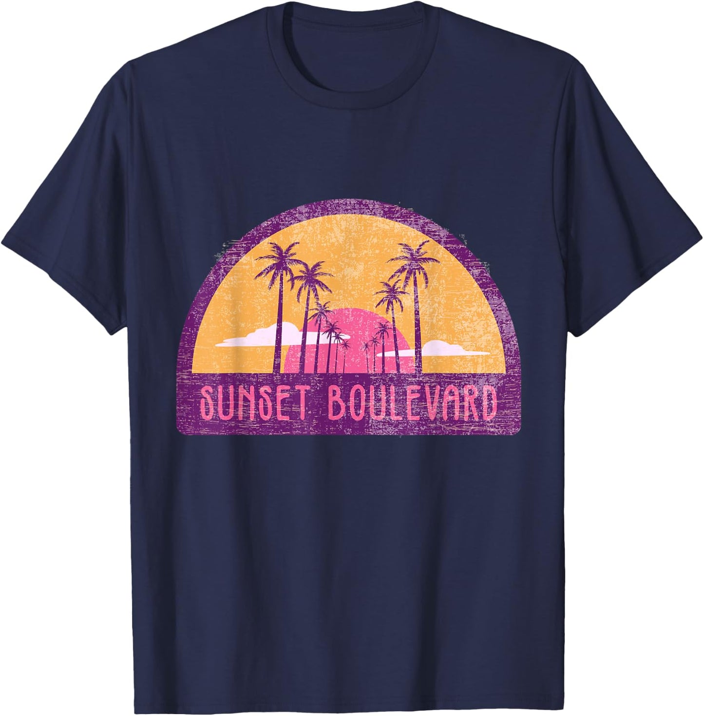 Vintage Sunset Blvd California Distressed Grunge Retro 80s T-Shirt - T-Shirt | Navy