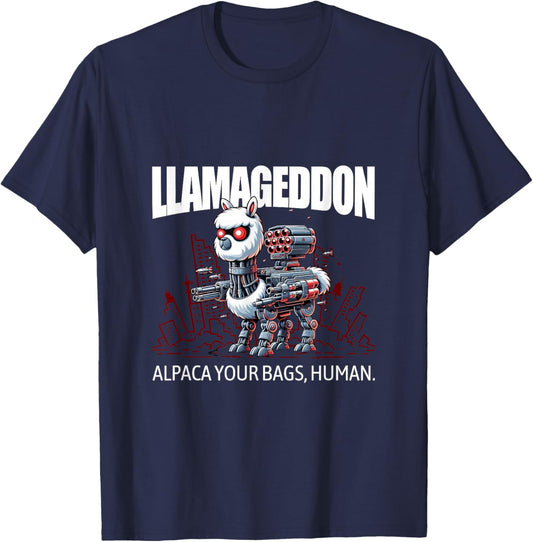 LLAMAGEDDON - Alpaca Your Bags, Human. L800 Cyborg Llama T-Shirt - T-Shirt | Navy