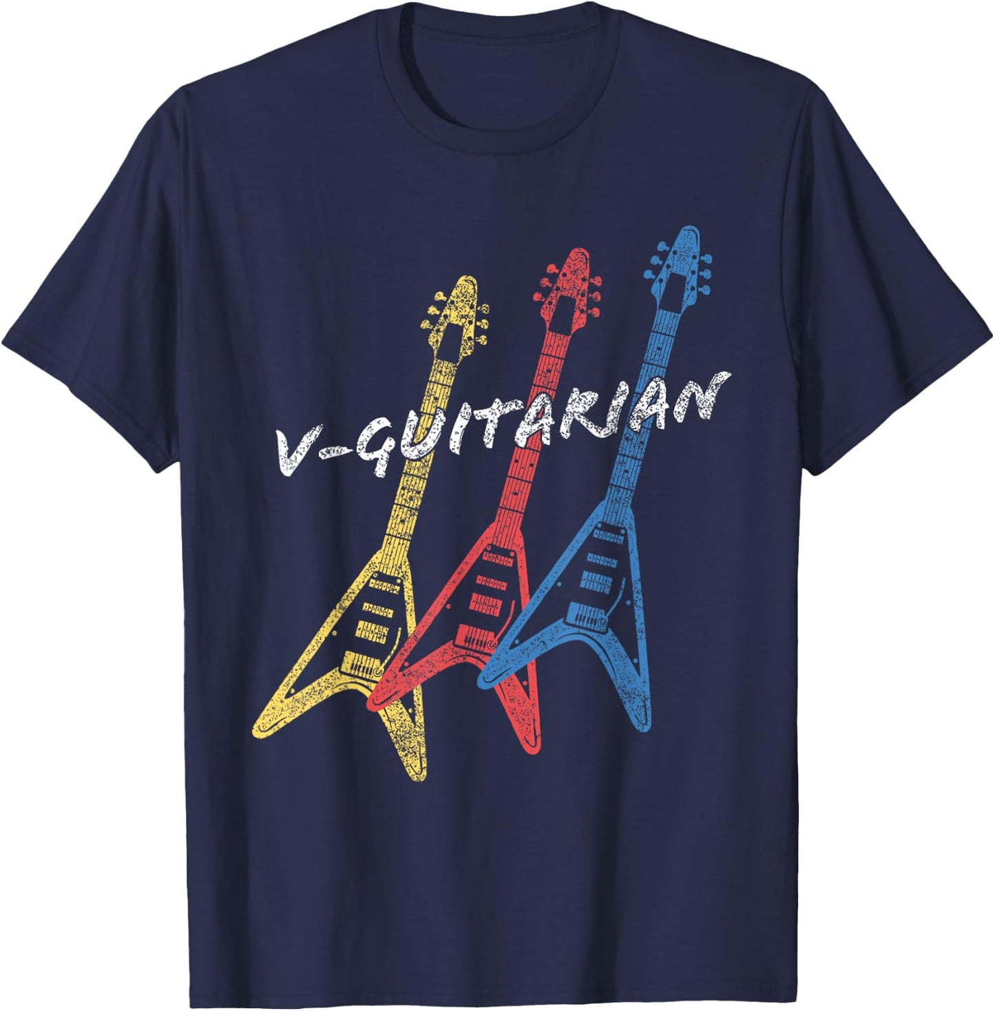V-Guitarian Stacked Flying V Guitar. Vintage Guitarist T-Shirt - T-Shirt | Navy
