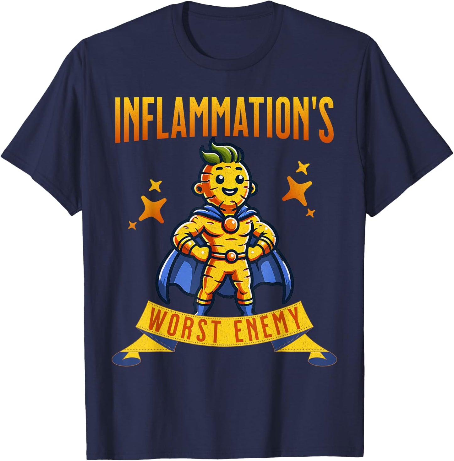 Turmeric Superhero: Curcumin Power & Inflammation Fighter T-Shirt - T-Shirt | Navy