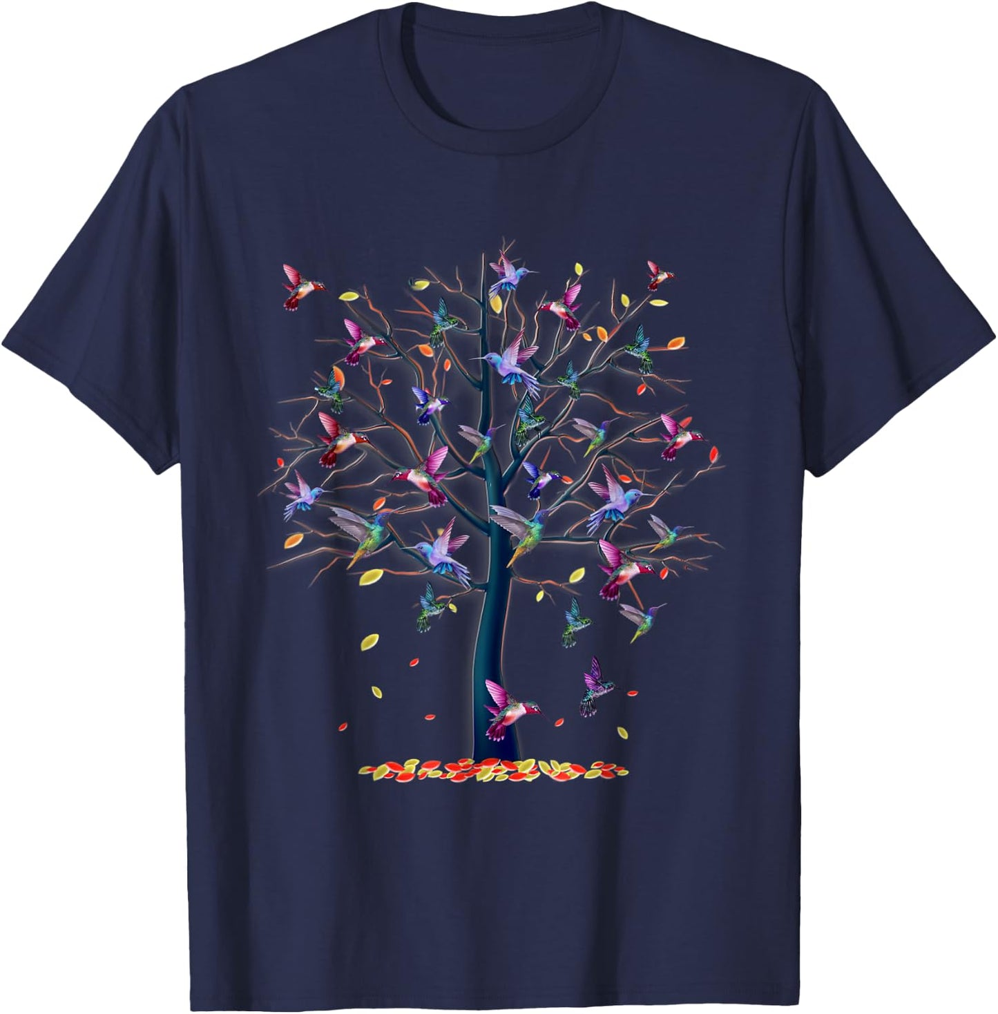 Hummingbird Tree Beautiful Tropical Bird T-Shirt - T-Shirt | Navy