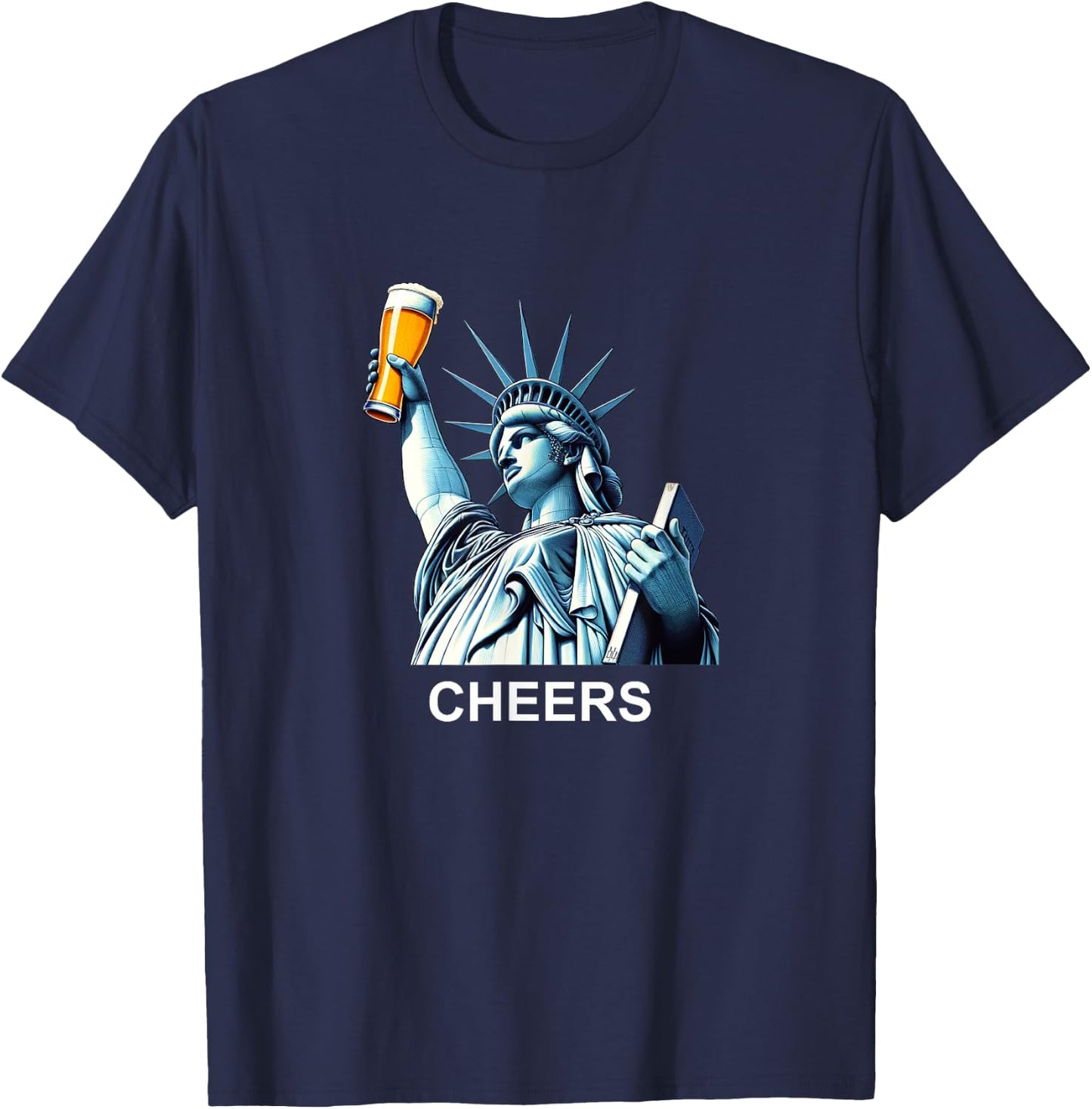 Cheers To America - Statue Of Liberty With Beer Pint T-Shirt - T-Shirt | Navy