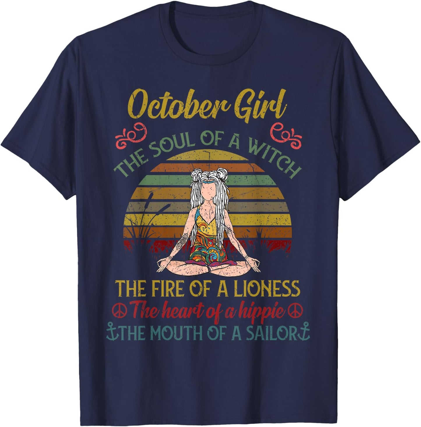 October Girl The Soul of A Witch Funny Yoga Birthday T-Shirt - T-Shirt | Navy