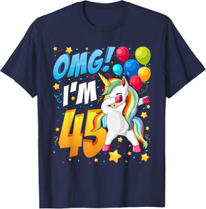OMG! I'm 45 - Unicorn Dab Shirt For 45th Birthday Women Men T-Shirt - T-Shirt | Navy