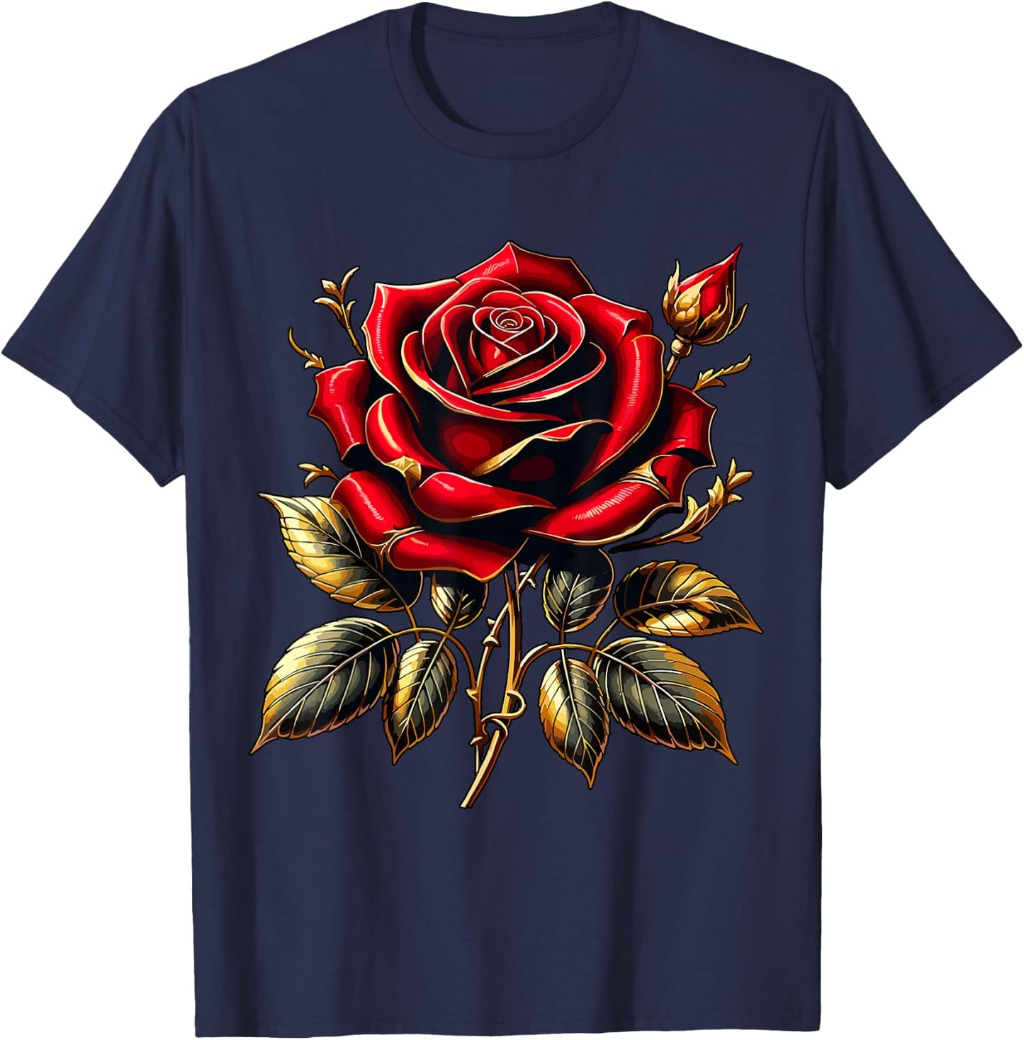 Red Rose Red and Gold T-Shirt - T-Shirt | Navy