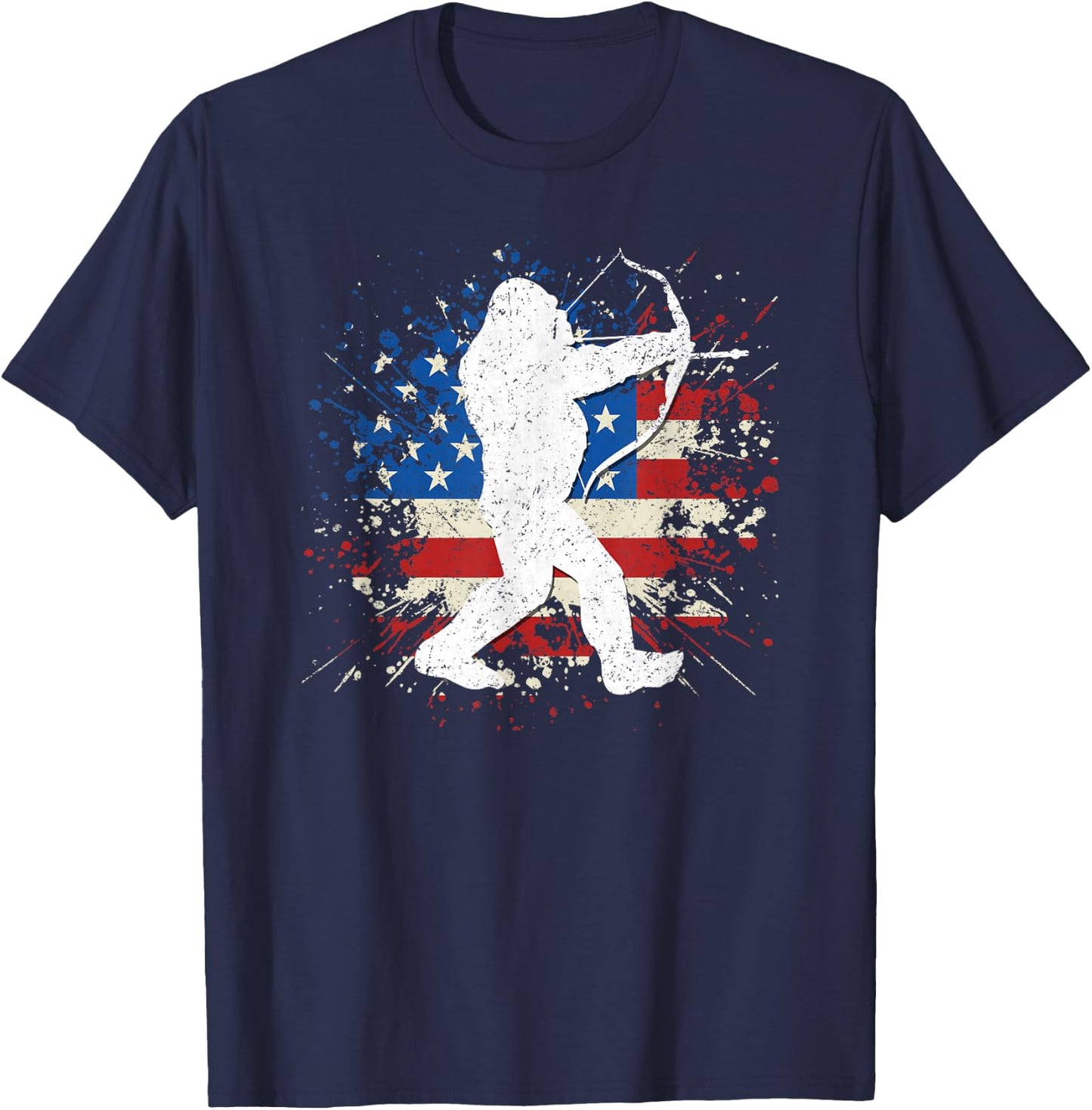 Bigfoot Bow Hunting Archery American Flag Sasquatch Hunter T-Shirt - T-Shirt | Navy