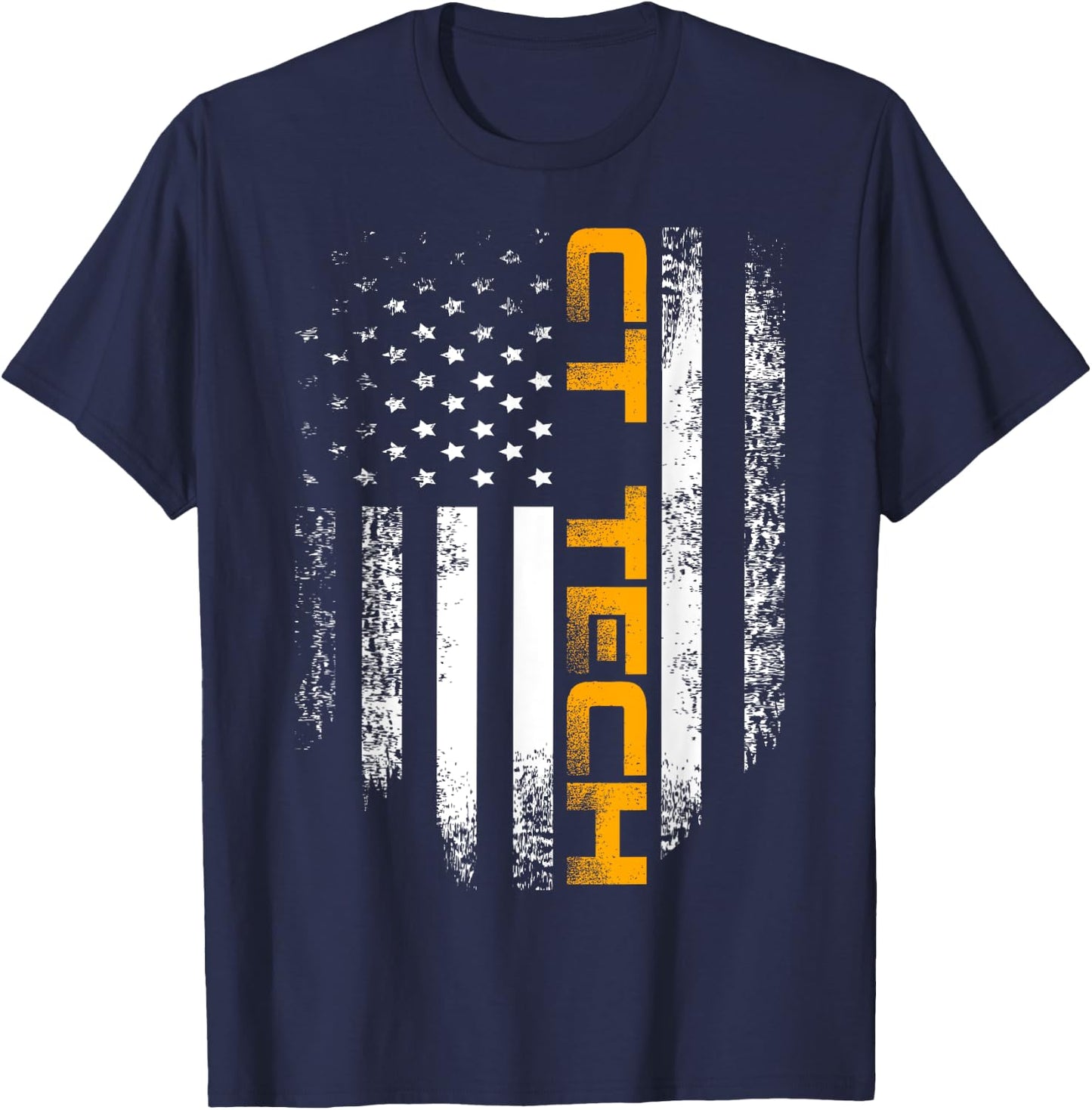 Vintage CT Tech With American Flag For Doctor Gift T-Shirt - T-Shirt | Navy