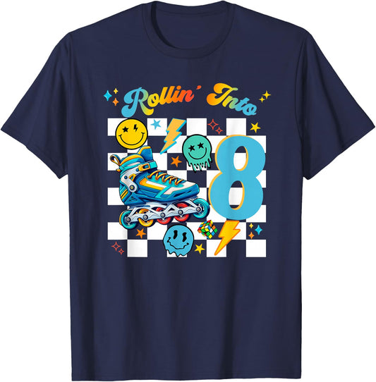 Roller Skating Birthday Dude Boy Roller Skates Retro Party T-Shirt - T-Shirt | Navy