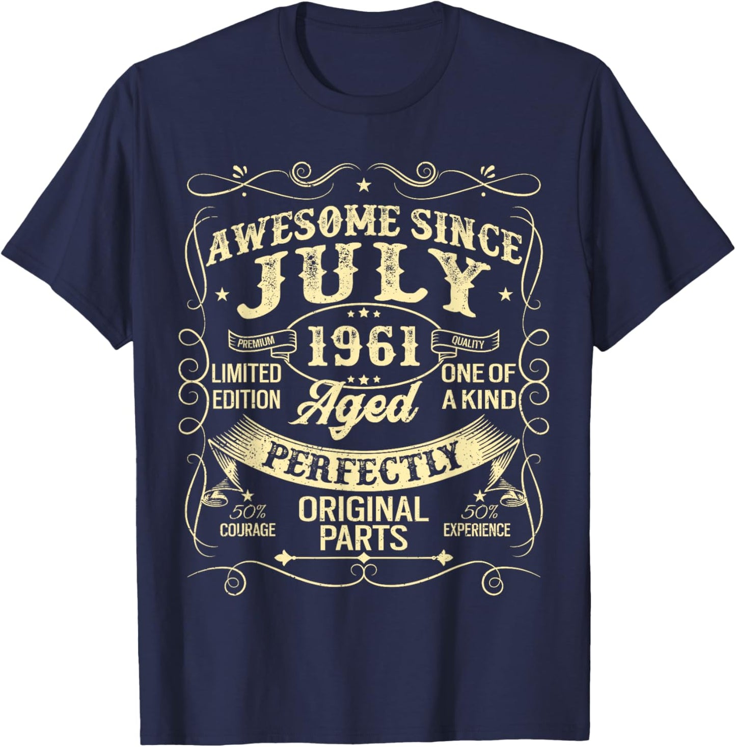 Awesome Since July 1961 Year Of Birth Birthday 1961 Vintage T-Shirt - T-Shirt | Navy