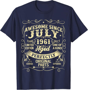 Awesome Since July 1961 Year Of Birth Birthday 1961 Vintage T-Shirt - T-Shirt | Navy