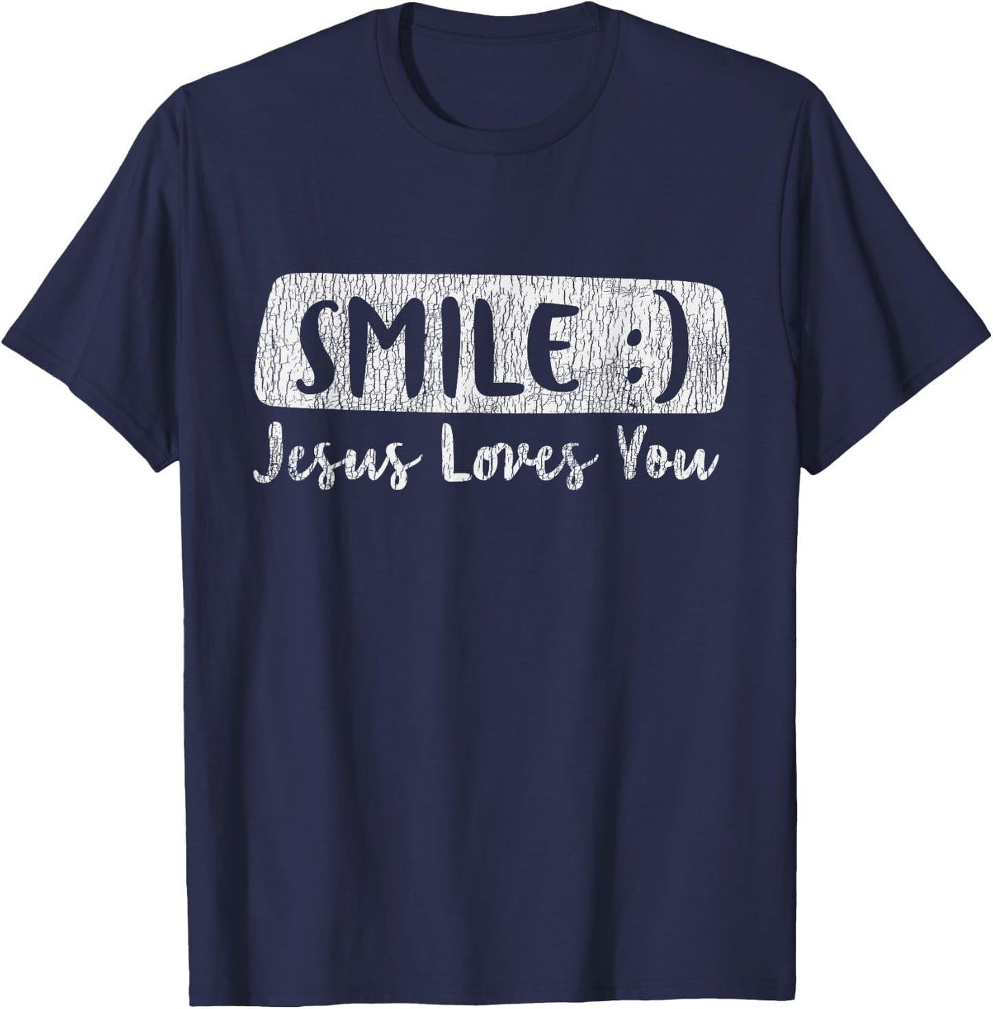 Vintage Smile Loves You Jesus Religious Faith Christian Gift T-Shirt - T-Shirt | Navy