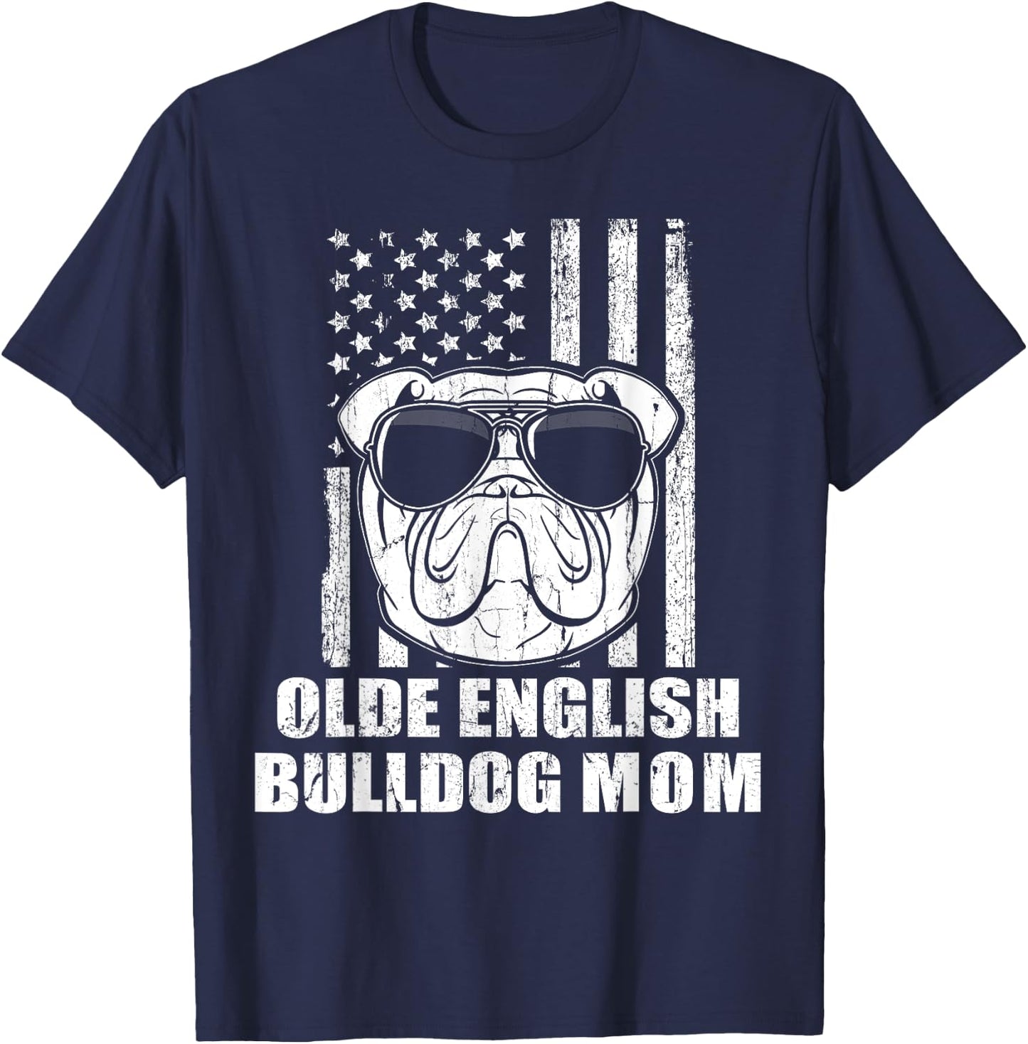 Olde English Bulldog Mom Cool Vintage Retro Proud American Women Girls Kids T-Shirt - T-Shirt | Navy