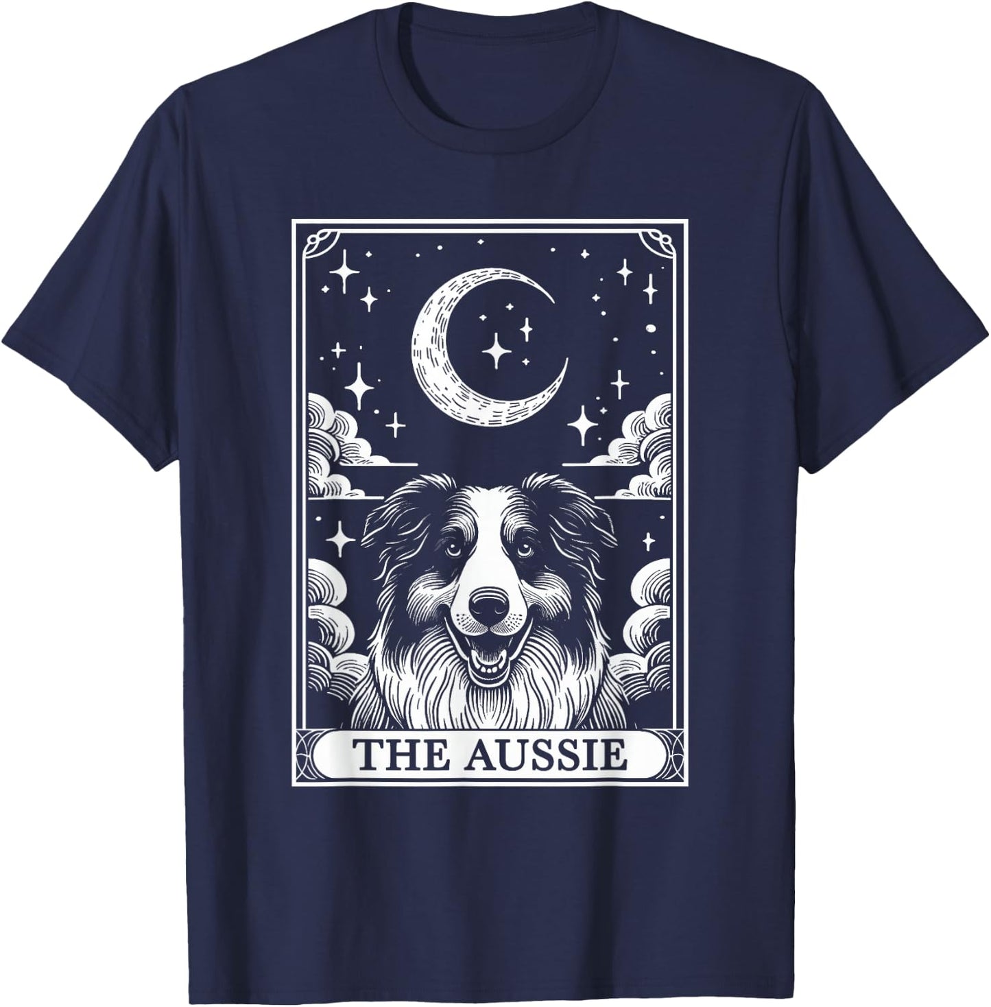 Tarot Card Vintage Crescent Moon Australian Shepherd Dog Mom T-Shirt - T-Shirt | Navy