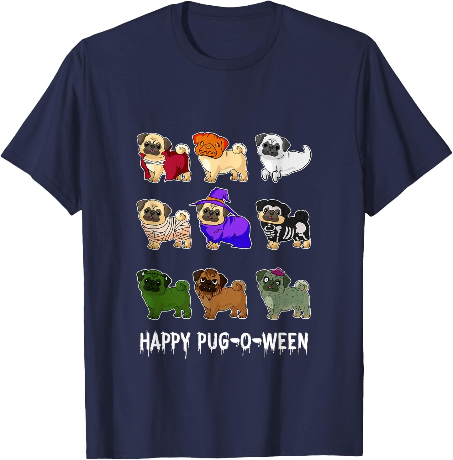 Pug Happy Pug-o-ween Halloween Cute Spooky Costume Gift T-Shirt - T-Shirt | Navy