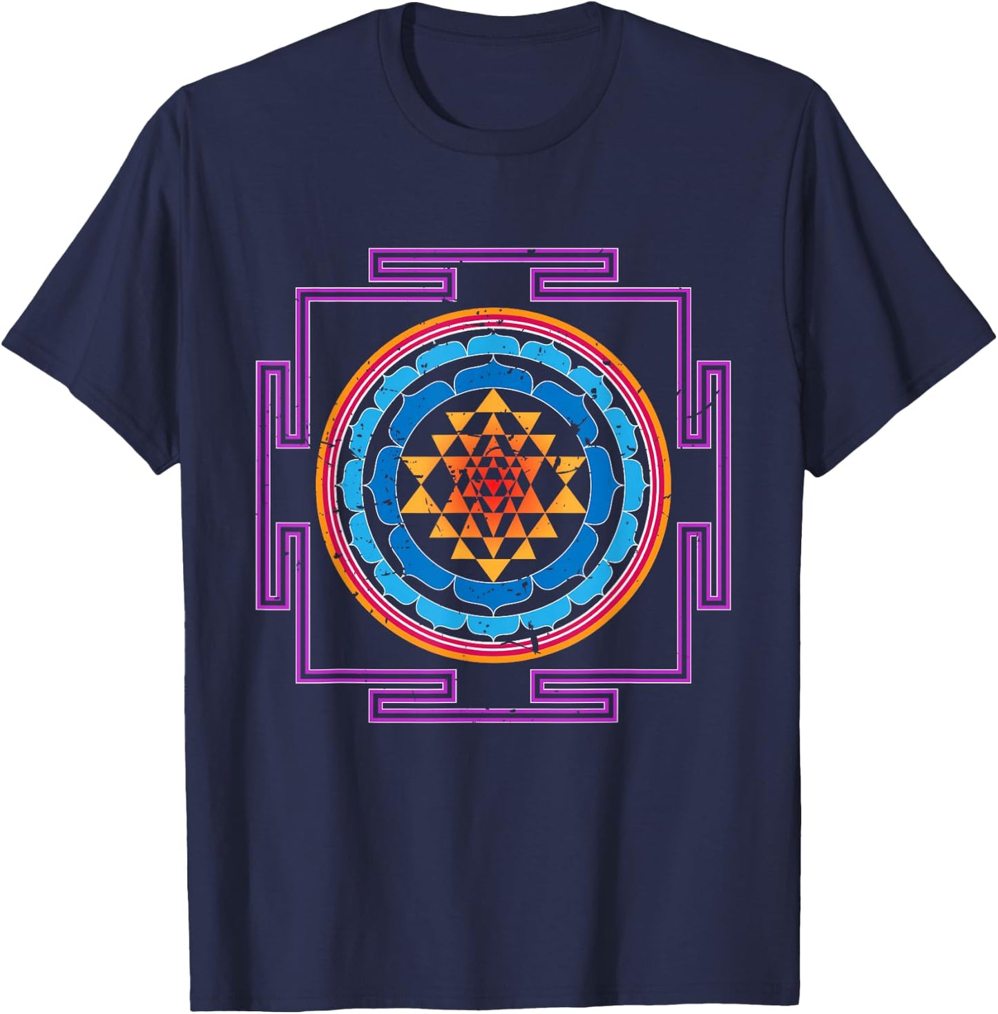 Colored Luck and Prosperity SRI YANTRA T-Shirt - T-Shirt | Navy