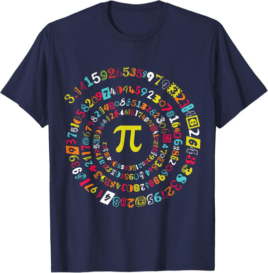 Funny Pi Day Spiral Pi Math T-Shirt - T-Shirt | Navy
