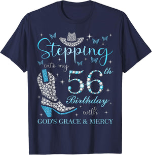 Stepping Into My 56th Birthday With God's Grace and Mercy T-Shirt - T-Shirt | Navy