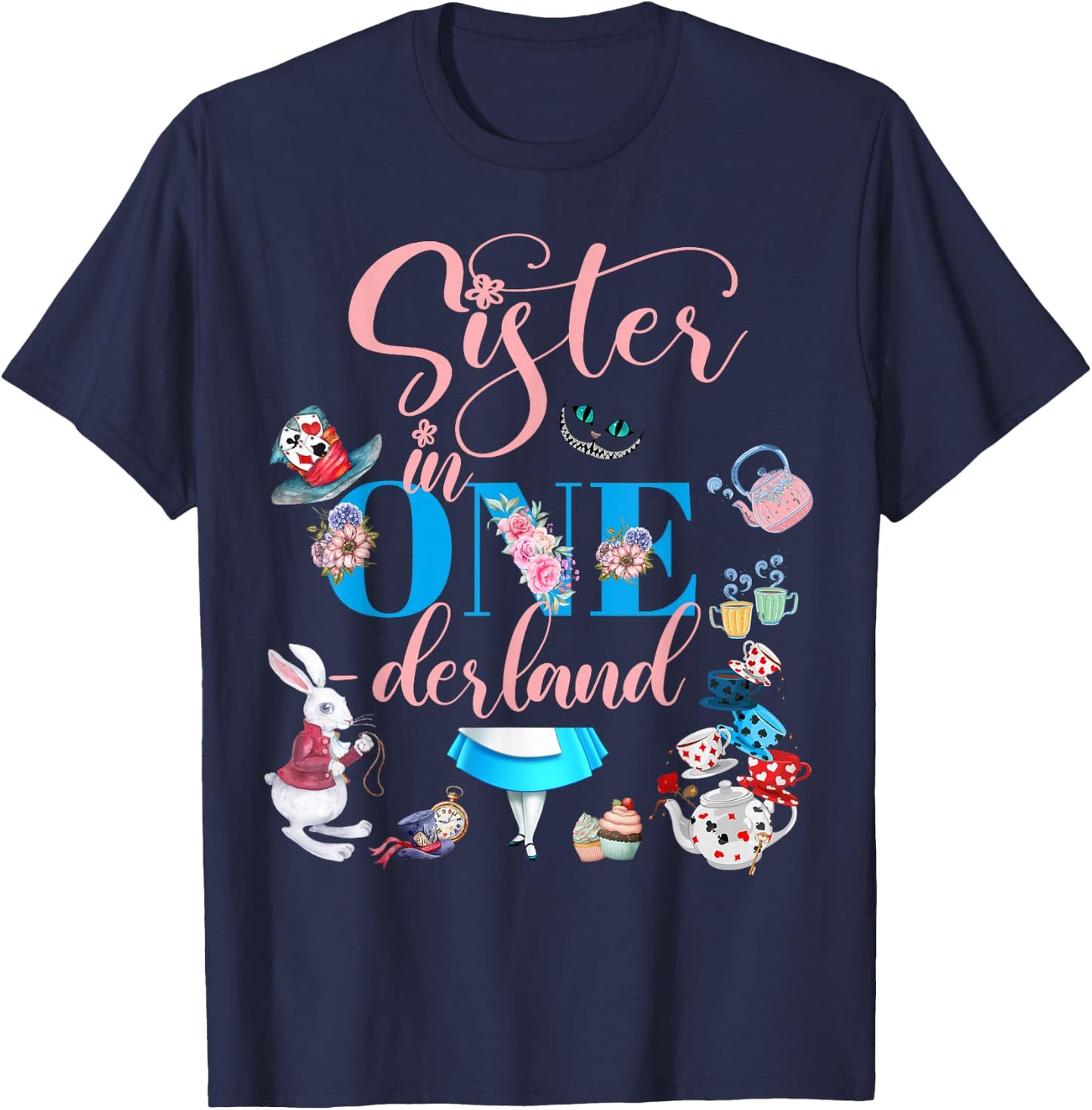 Alice in ONEderland Family Sister Of The Birthday Girl T-Shirt - T-Shirt | Navy