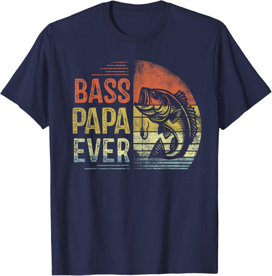 Bass Papa Ever Fishing Gifts Papa Birthday Vintage T-Shirt - T-Shirt | Navy