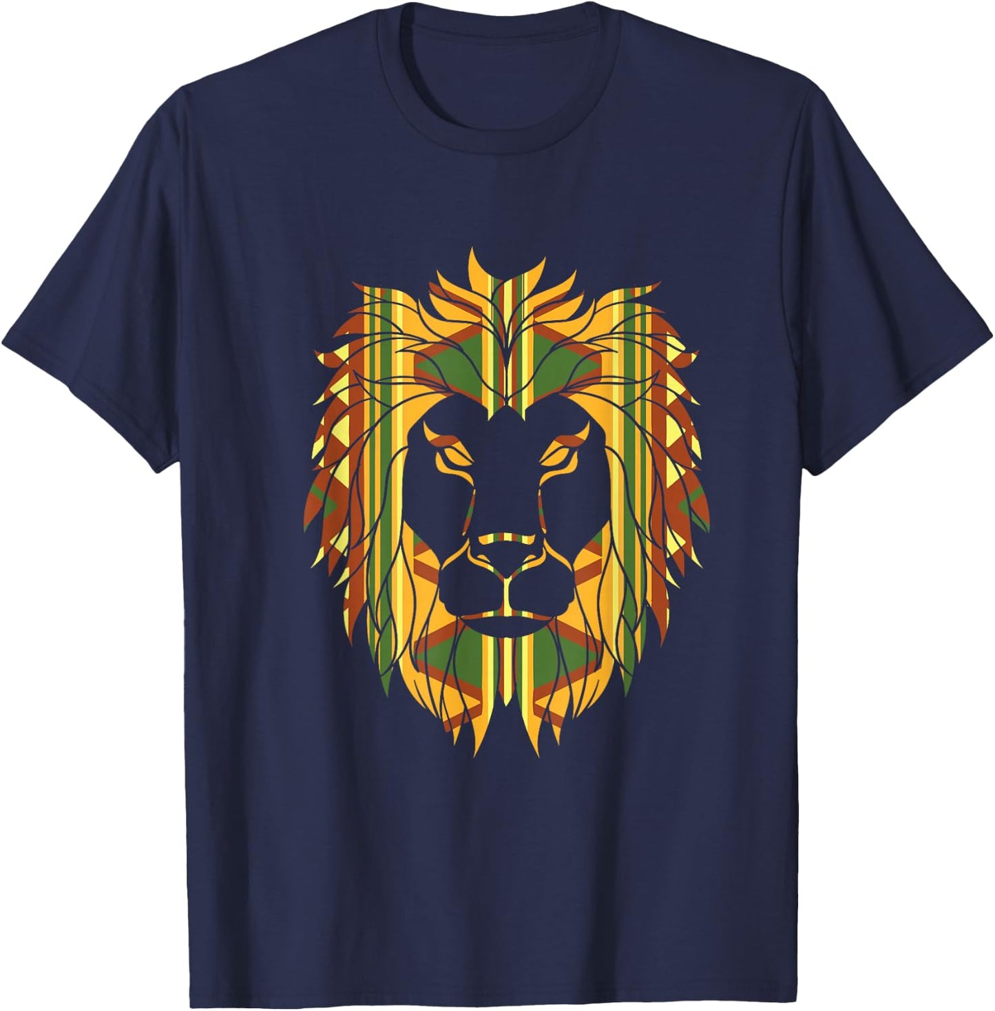 Melanin King Kente Lion African T-Shirt - T-Shirt | Navy