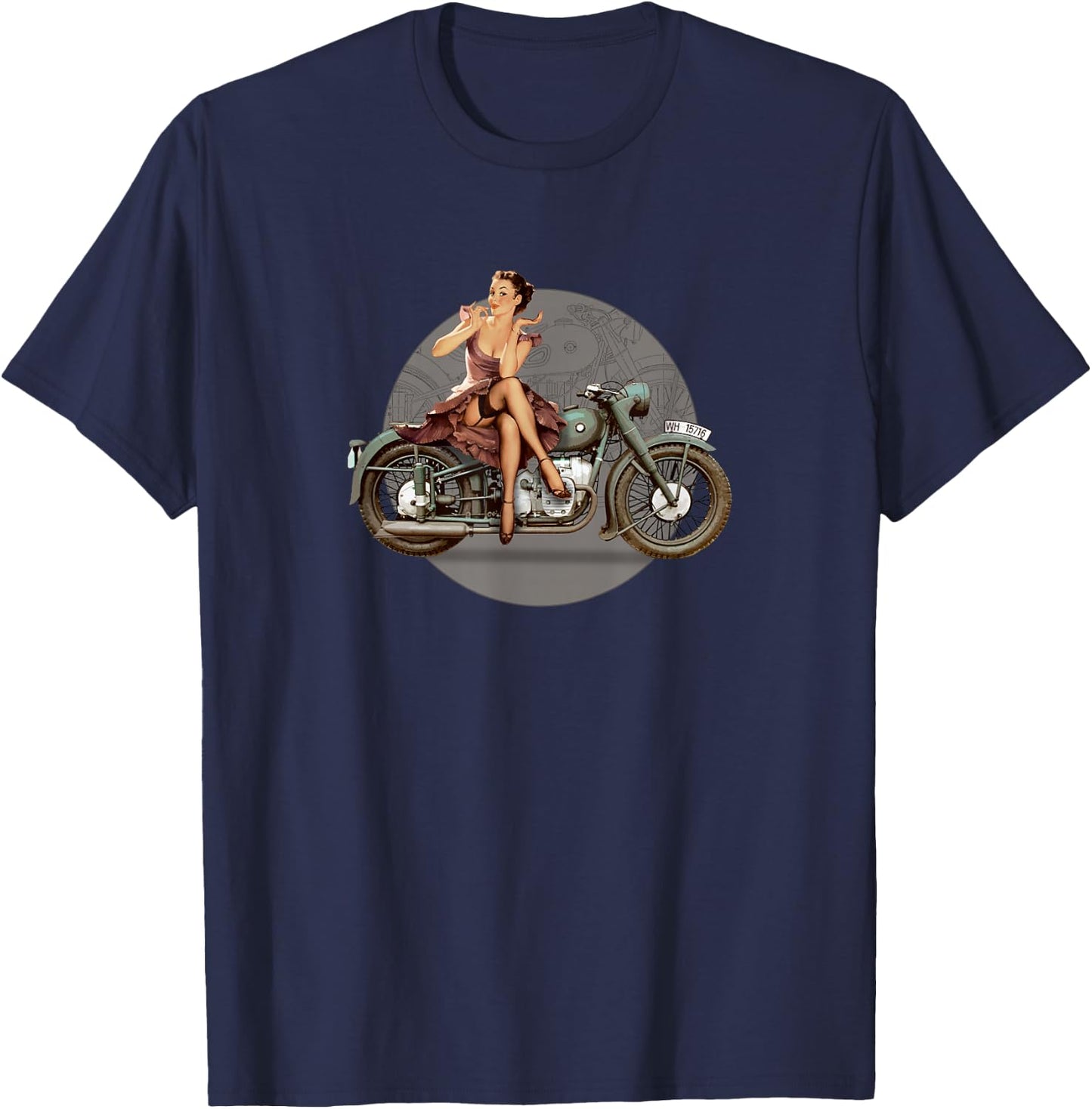 WWII Retro Pin Up Motorcycle Poster T-Shirt - T-Shirt | Navy