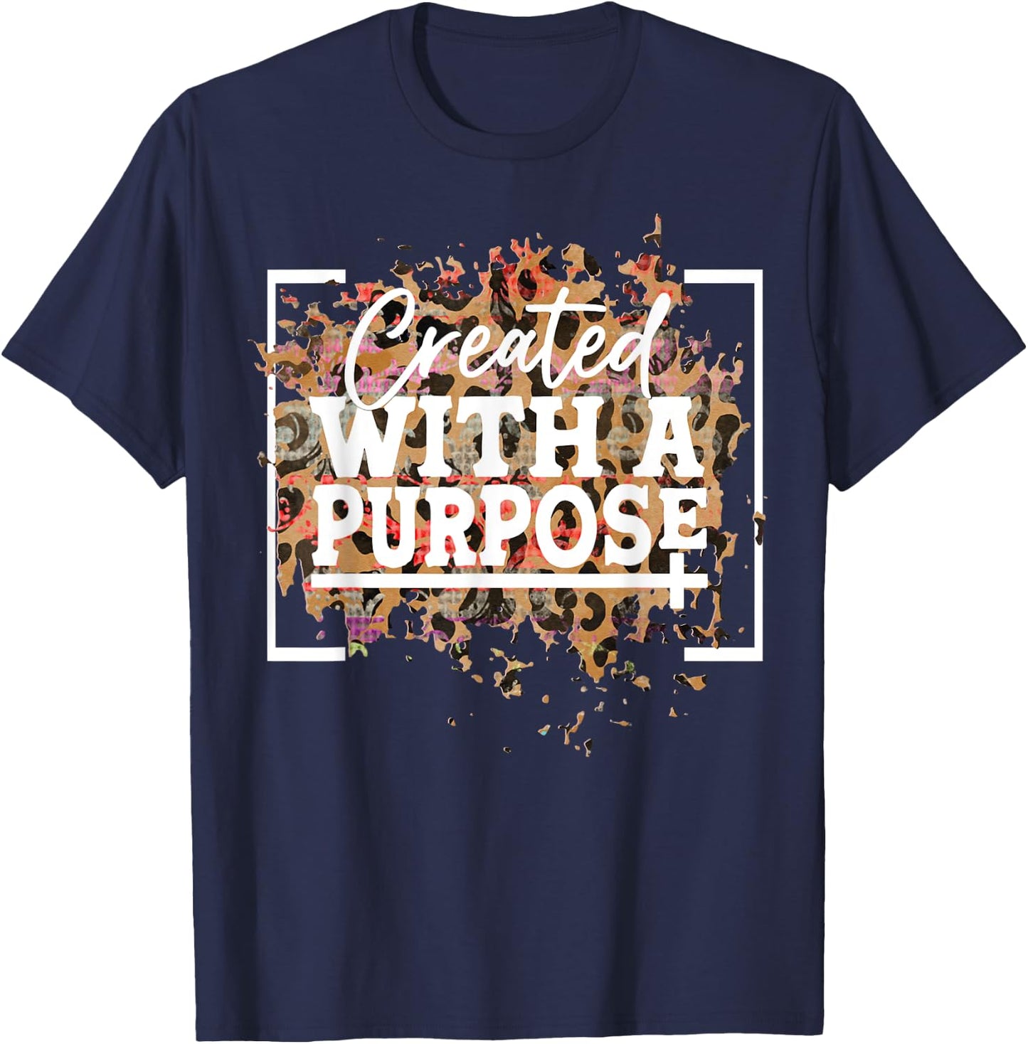 Created With A Purpose Leopard Print Christian T-Shirt - T-Shirt | Navy
