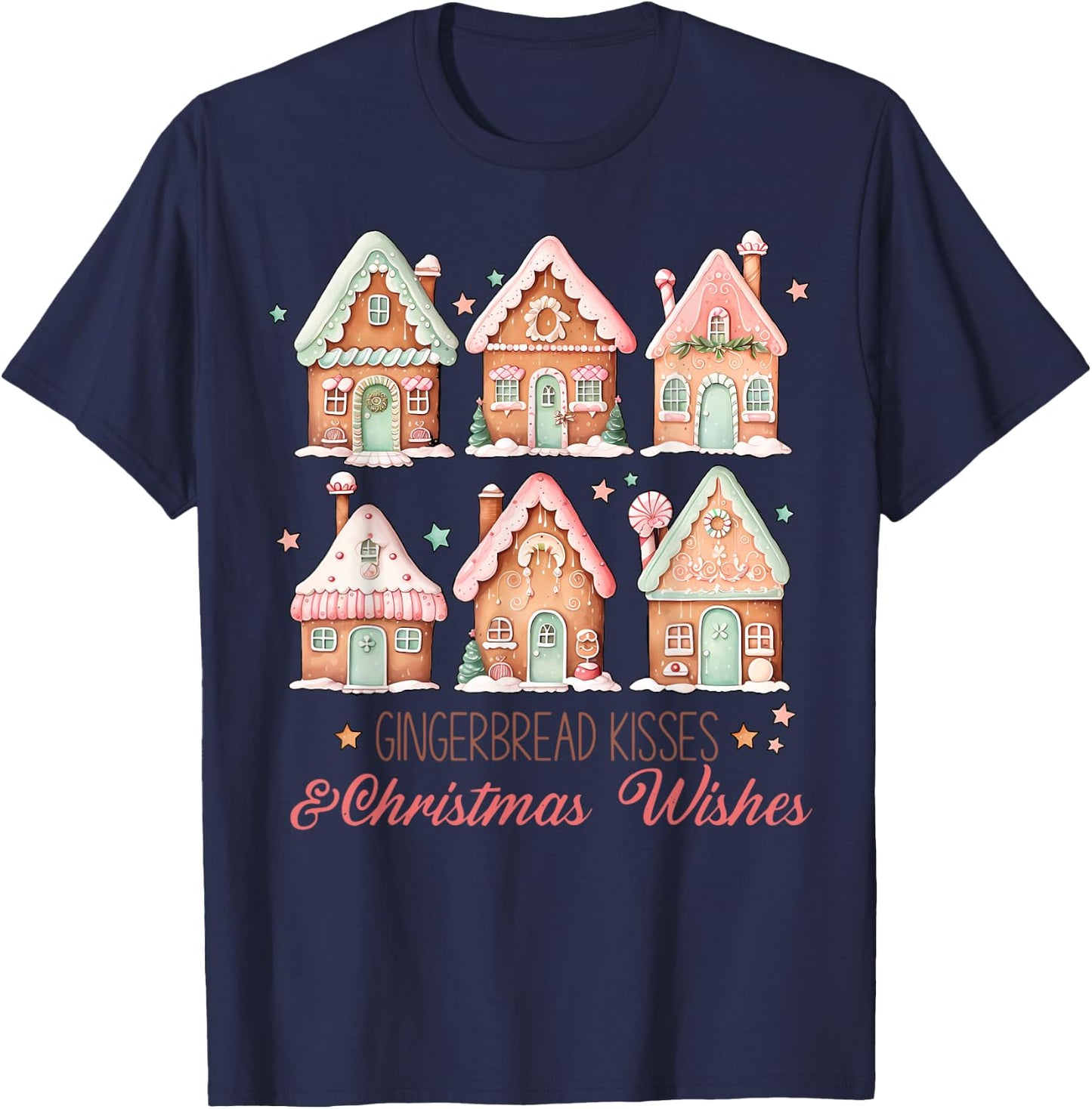 Gingerbread Kisses and Christmas Wishes Matching Family T-Shirt - T-Shirt | Navy
